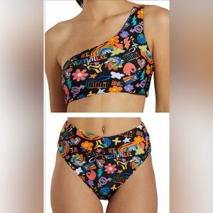 NWT - Colorful One-Shoulder Bikini Swim Set.